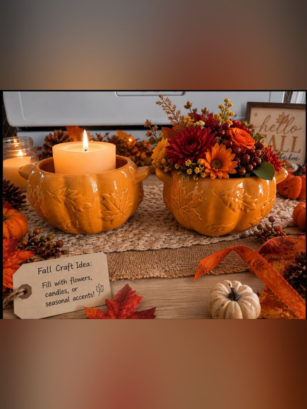 2 Orange Ceramic Pumpkin Bowls – Fall Home Accent - NWT